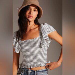 MAEVE By Anthropologie Crinkle Gingham Smocked Top NWT